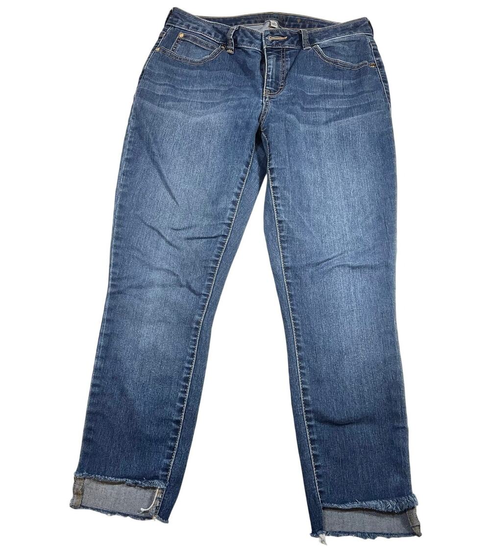 Jennifer Lopez JLO Denim Jeans Women Size 6 Blue Skinny Straight Raw Hem Stretch